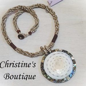 Abalone Shell & Natural Beads Necklace 18"